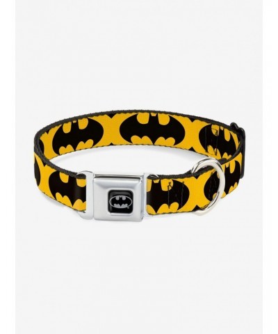 DC Comics Justice League Bat Signal 5 Black Yellow Black Seatbelt Buckle Pet Collar $9.96 Pet Collars