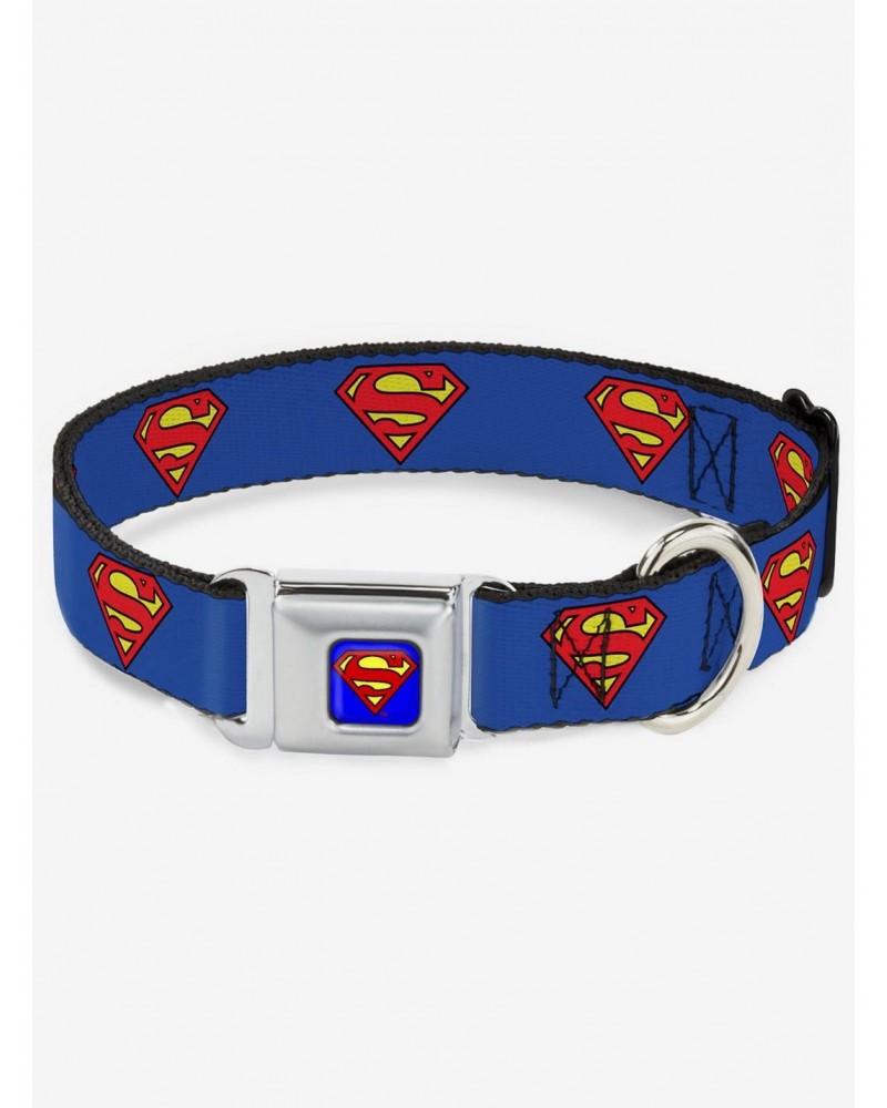 DC Comics Justice League Superman Shield Blue Seatbelt Buckle Dog Collar $9.96 Pet Collars