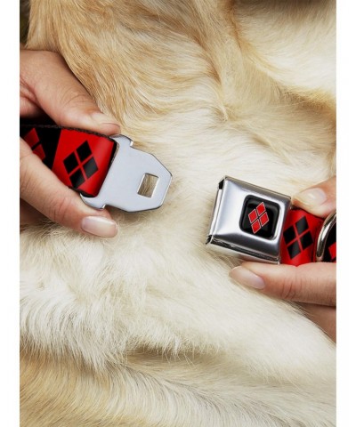 DC Comics Harley Quinn Diamond Blocks Seatbelt Buckle Dog Collar $7.72 Pet Collars