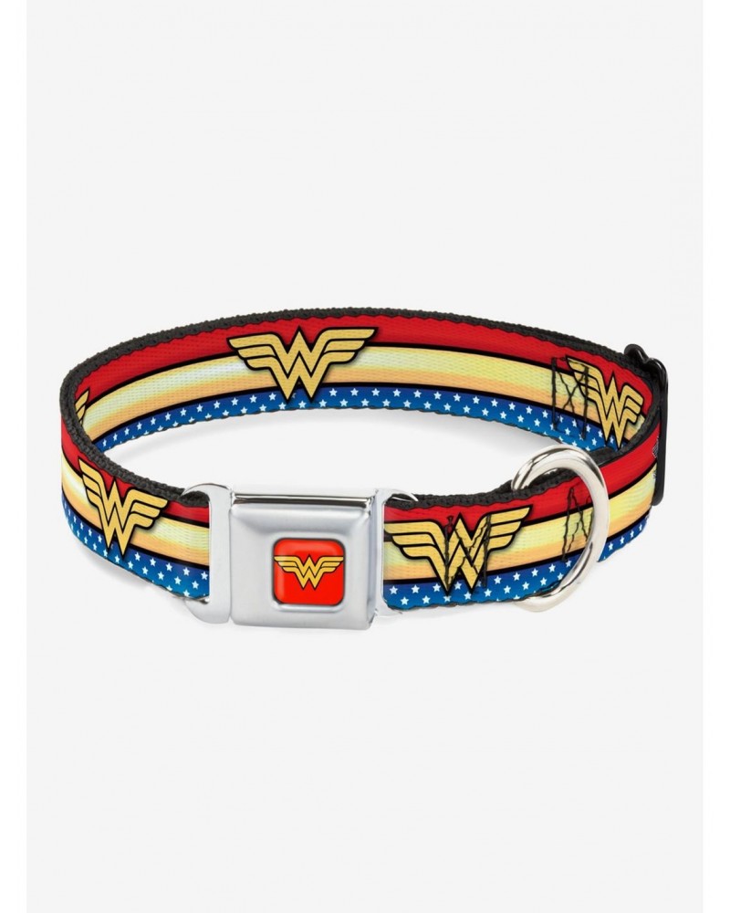 DC Comics Wonder Woman Logo Striped Stars Dog Collar Seatbelt Buckle $9.16 Buckles
