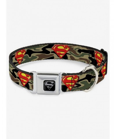 DC Comics Justice League Superman Shield Camo Olive Seatbelt Buckle Dog Collar $10.71 Pet Collars