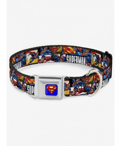 DC Comics Justice League Superman Action Blocks White Seatbelt Buckle Dog Collar $11.21 Pet Collars