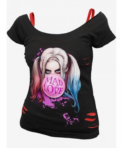 DC Comics Harley Quinn Mad Love 2 In 1 Distressed Top $12.50 Tops