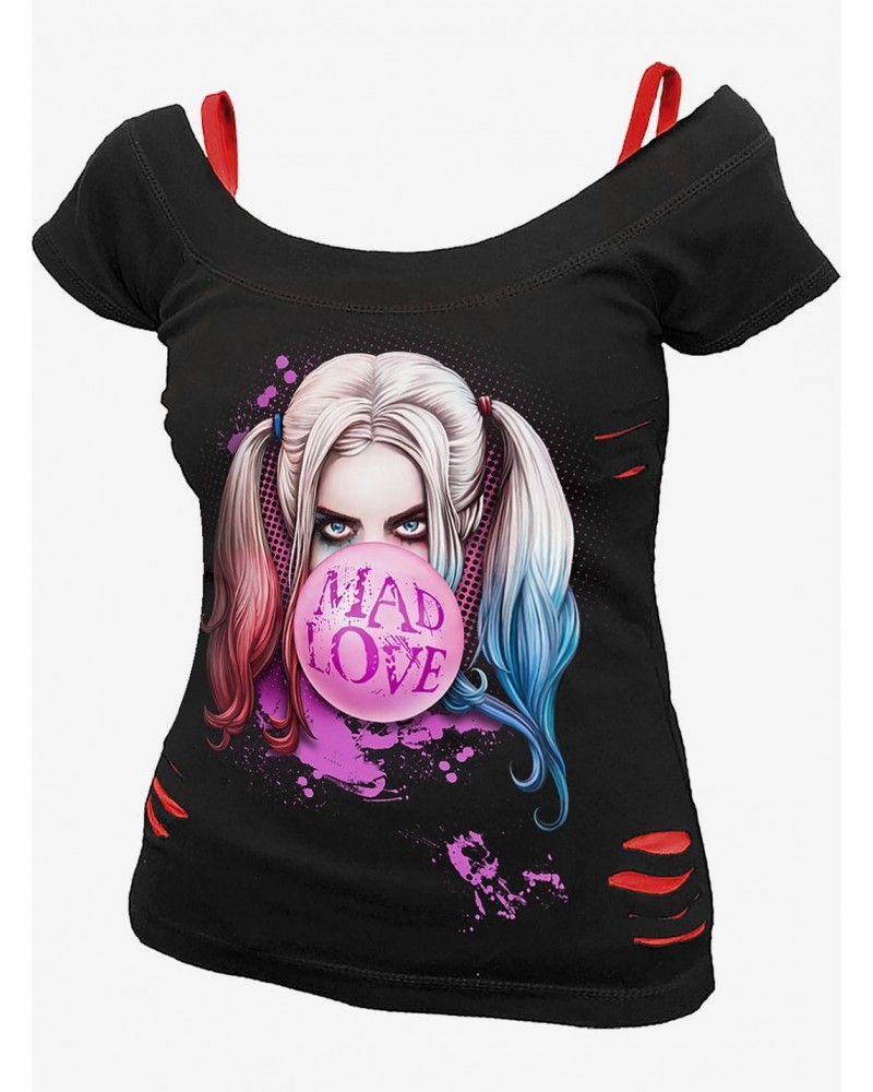 DC Comics Harley Quinn Mad Love 2 In 1 Distressed Top $12.50 Tops