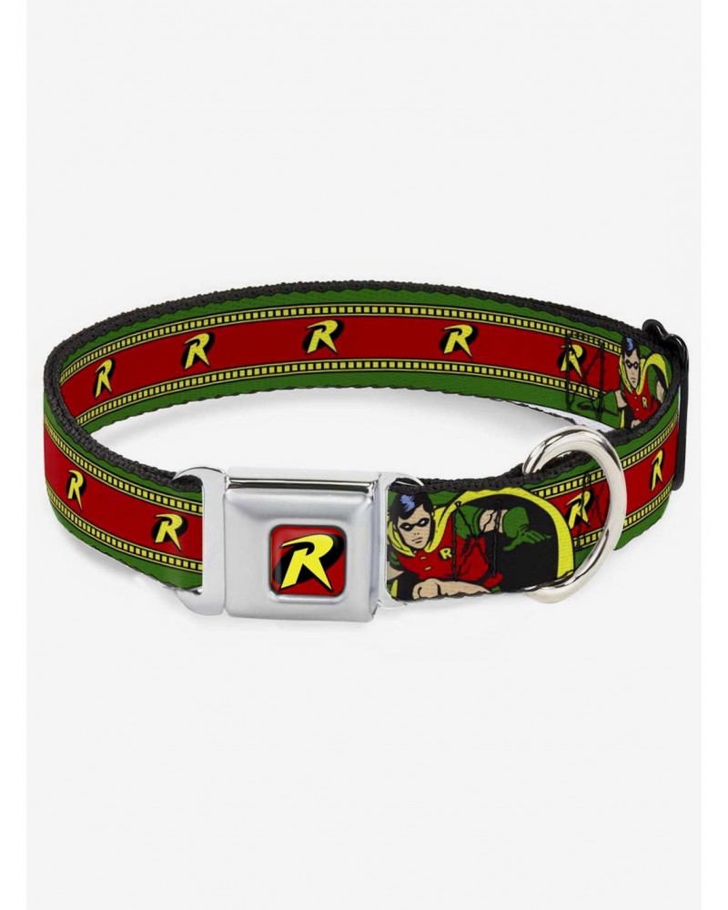 DC Comics Justice League Robin Action Pose Logo Stripe Seatbelt Buckle Dog Collar $9.21 Pet Collars