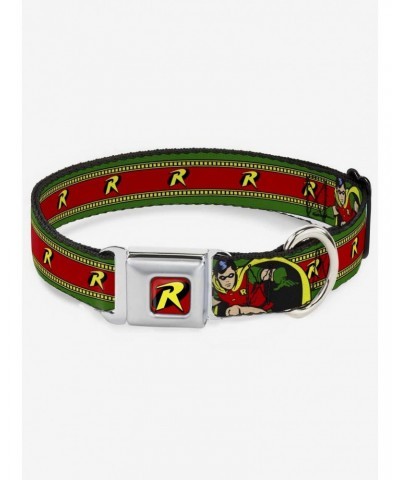 DC Comics Justice League Robin Action Pose Logo Stripe Seatbelt Buckle Dog Collar $9.21 Pet Collars