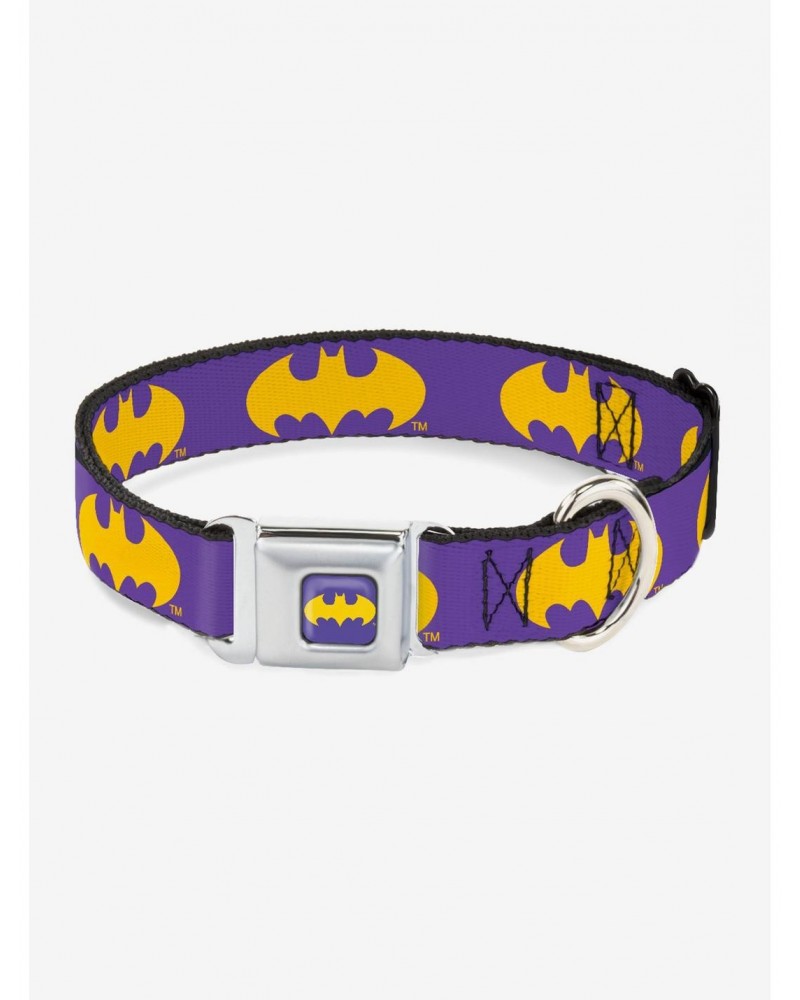 DC Comics Justice League Batman Signal Purple Yellow Seatbelt Buckle Pet Collar $8.96 Pet Collars