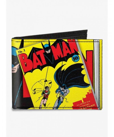 DC Comics Classic Batman Issue 1 Robin Batman Logo Close Up Cover Pose Canvas Bifold Wallet $10.24 Wallets