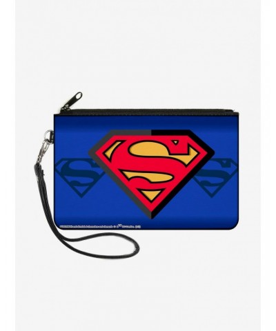 DC Comics Superman Shield Centered Shield Stripe Wallet Canvas Zip Clutch $7.37 Clutches
