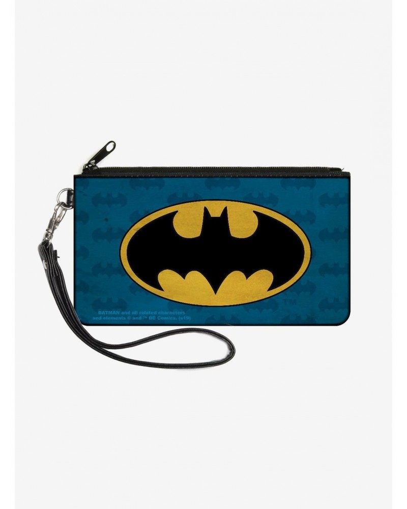 DC Comics Batman Signal Bat Monogram Distressed Wallet Canvas Zip Clutch $7.56 Clutches