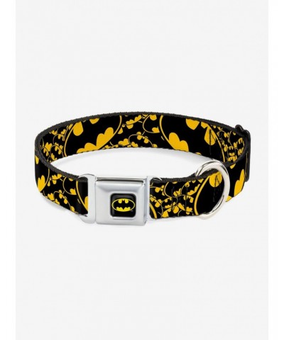 DC Comics Justice League Bat Signals Stacked Close Up Yellow Black Seatbelt Buckle Pet Collar $9.96 Pet Collars