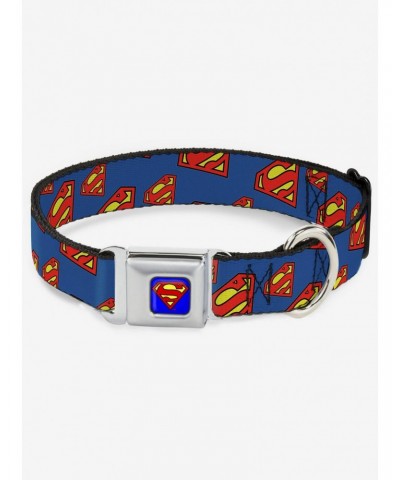 DC Comics Justice League Super Shield Diagonal Royal Seatbelt Buckle Dog Collar $8.72 Pet Collars