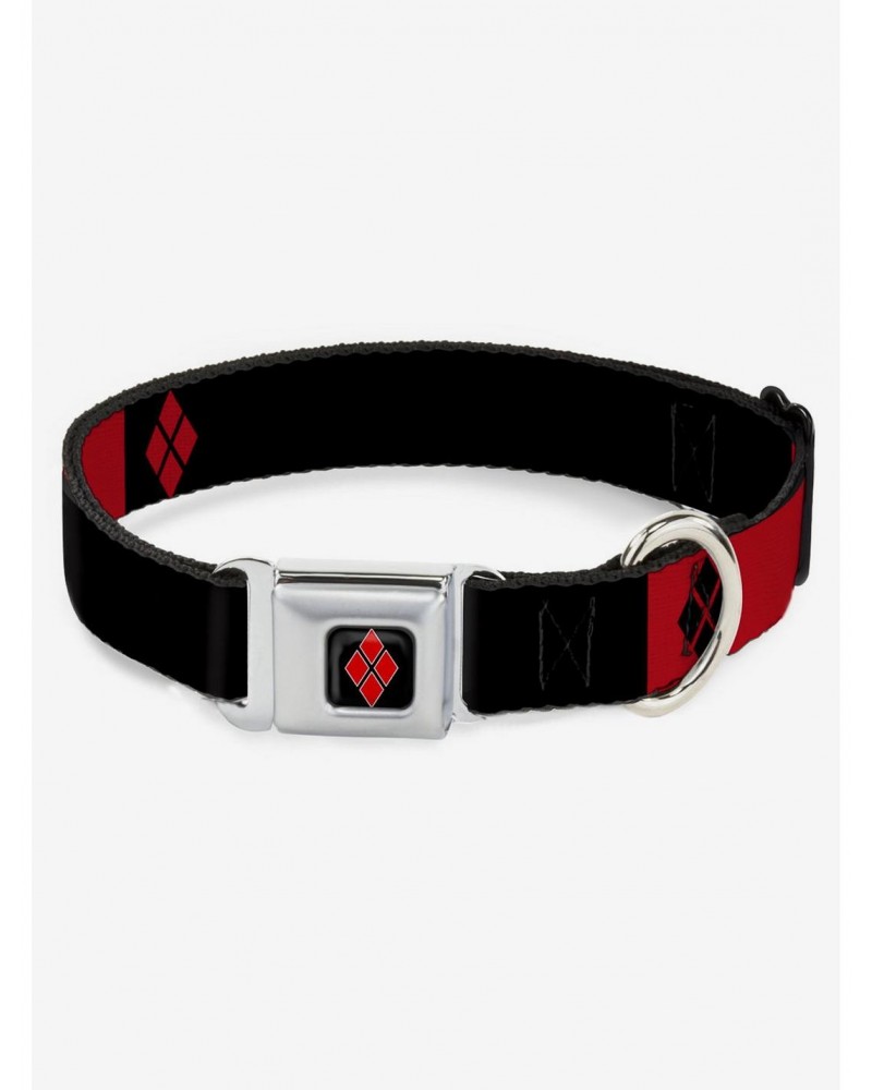 DC Comics Harley Quinn Diamonds Black Red White Seatbelt Buckle Dog Collar $10.21 Pet Collars