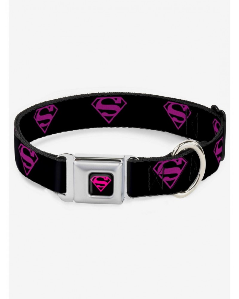 DC Comics Justice League Superman Shield Black Hot Pink Seatbelt Buckle Dog Collar $8.22 Pet Collars